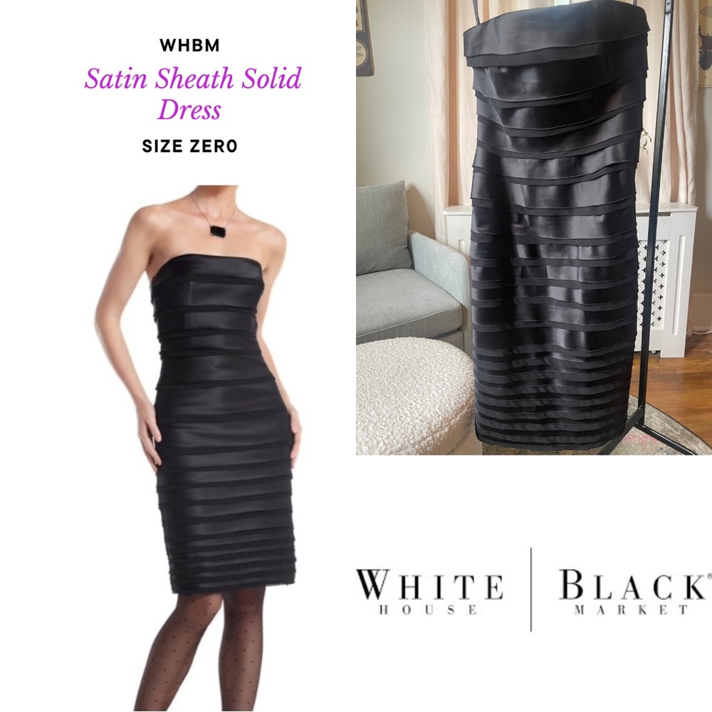 WHBM Black Strapless Satin Blend Midi Dress—SZ. 0